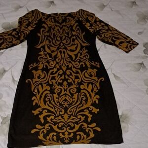 Elegant Black and Gold Patterned Dress
